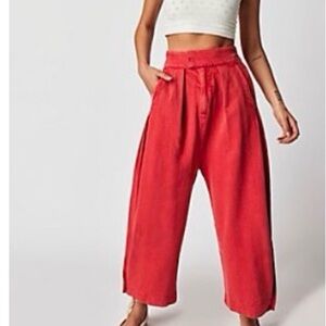 Free People, Cool harbor,wide leg pant in “high risk” red.